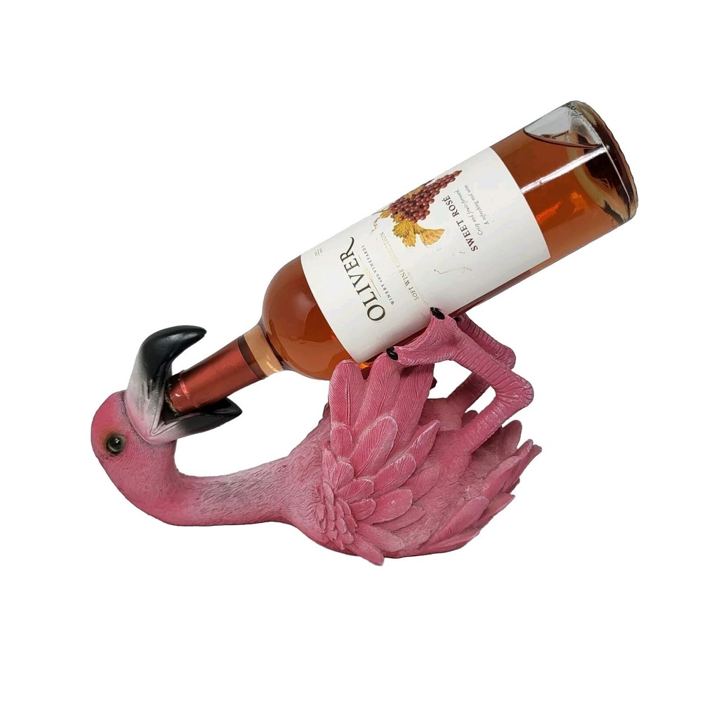 NWOT Polyresin Flirty Thirsty Flamingo Wine Bottle Holder Pink Detailed Unique